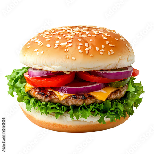 delicious burger isolated on transparent background