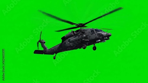 Helicopter Flying Against Green Screen for Compositing and Visual Effects
