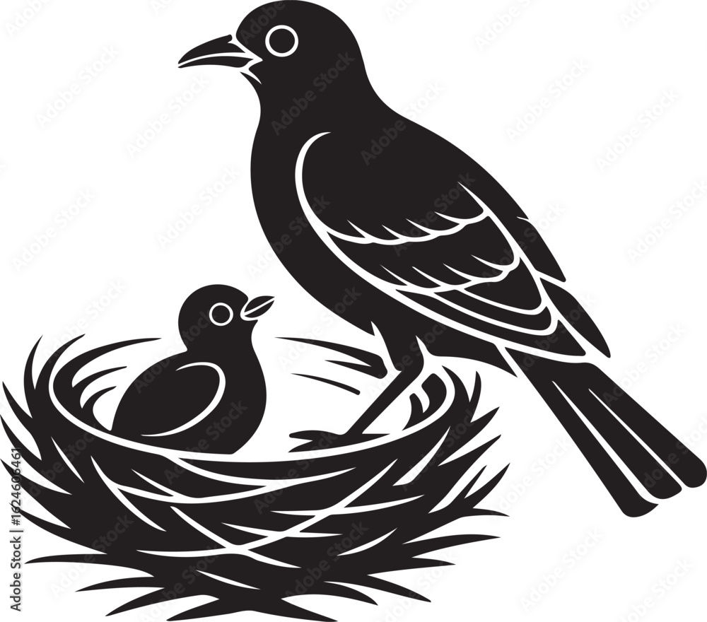 Fototapeta premium Bird on nest logo symbol vector Art, Icons, and Graphics for Designers