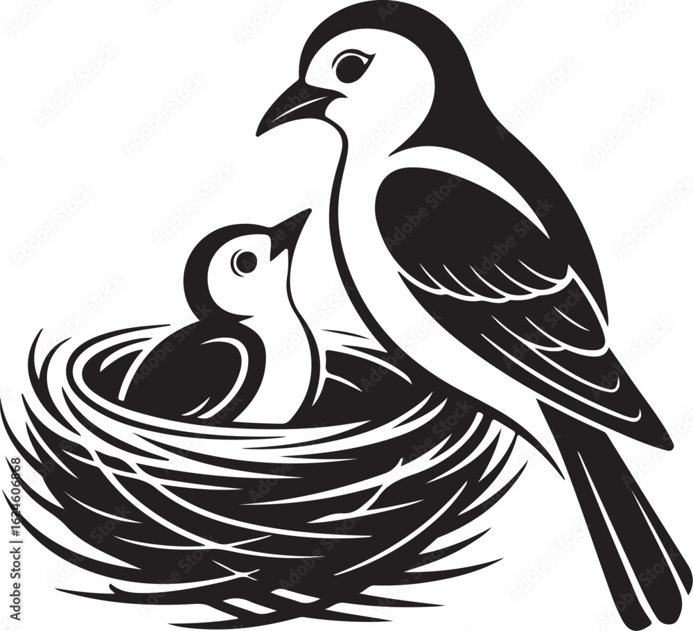Obraz premium Bird on nest logo symbol vector Art, Icons, and Graphics for Designers