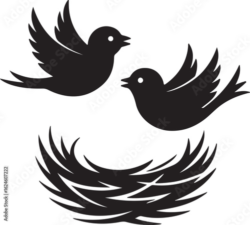 Bird on nest logo symbol vector Art, Icons, and Graphics for Designers
