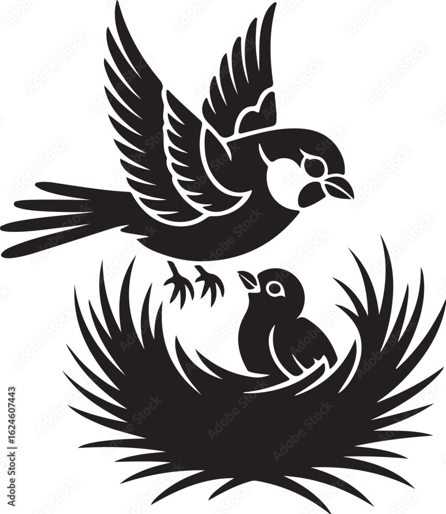 Obraz premium Bird on nest logo symbol vector Art, Icons, and Graphics for Designers