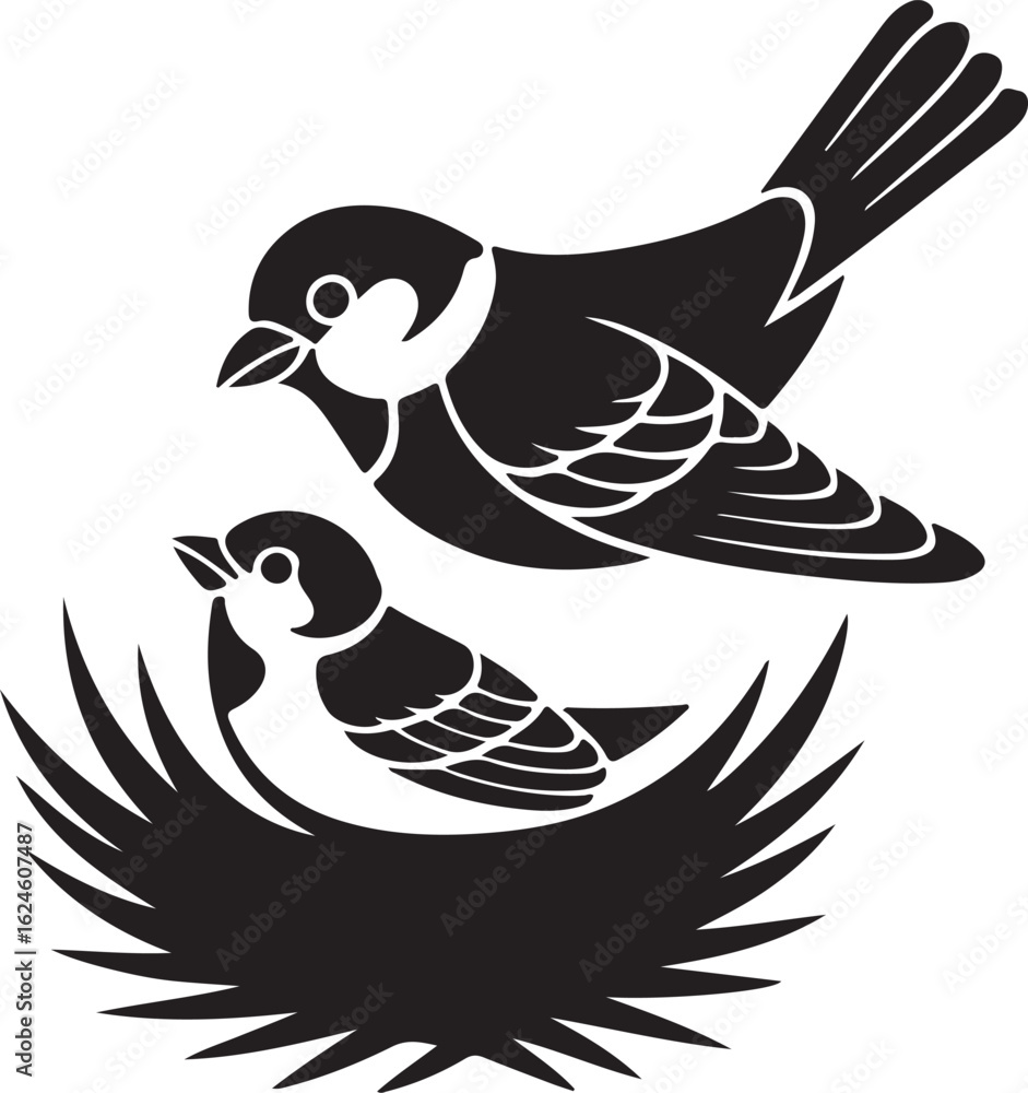 Fototapeta premium Bird on nest logo symbol vector Art, Icons, and Graphics for Designers