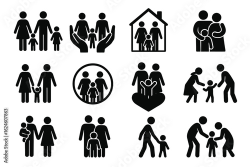 Family – 12/16 Solid Black Silhouette Vector EPS Set Collection