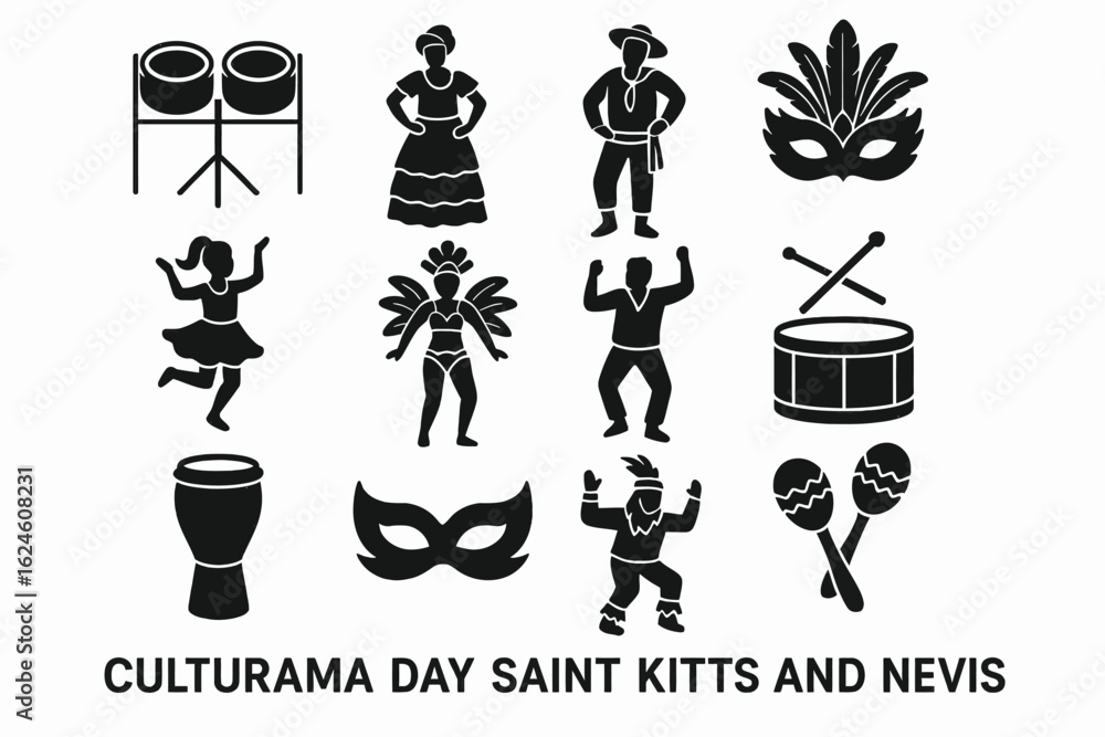 Fototapeta premium Culturama Day Saint Kitts and Nevis – 12/16 Solid Black Silhouette Vector EPS Set Collection