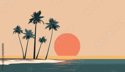 Coastal Palm Sunset Vector Landscape