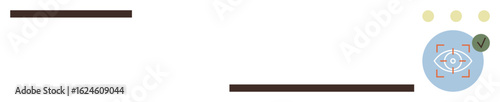 Eye within focus brackets, green checkmark, and geometric shapes signify precision, validation, and goals. Ideal for quality assurance, verification, targeting, analytics approval accuracy simple