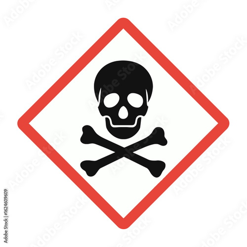 The skull and crossbones symbol is a warning sign for toxic substances. Modern flat vector sticker label with icon and badge style, transparent background