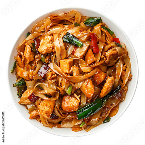 Delicious Chicken and Vegetable Noodles in a Bowl isolated on transparent background