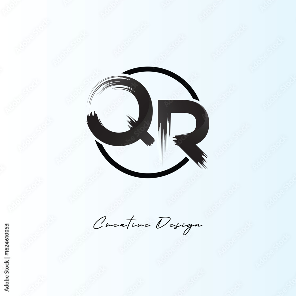 Obraz premium QR Brush Stroke Logo – Modern Artistic Symbol with Ink Texture for Creative Branding & Visual Identity Design