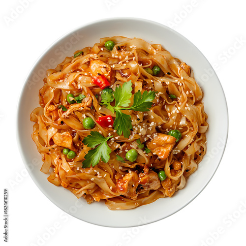 Delicious Chicken and Vegetable Noodles in a Bowl isolated on transparent background