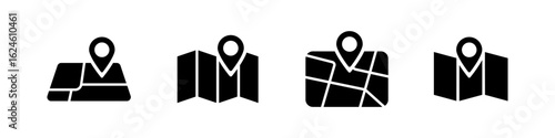 Map icon set. Isolated map vector set. Address location sign. Travel navigation mark. Route destination marker. Tour trip icon. Map icon vector set.