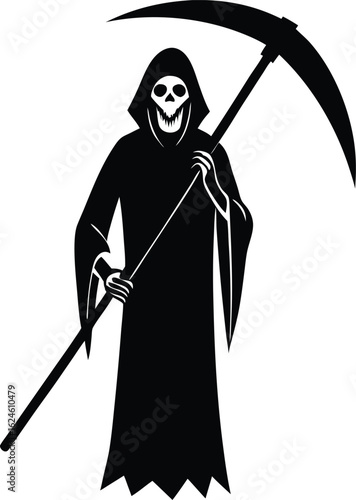 grim reaper with a scythe on white background.eps