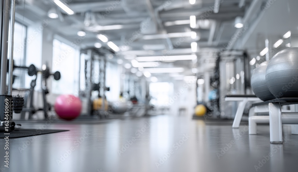 Fototapeta premium Modern gym interior, equipment blurred