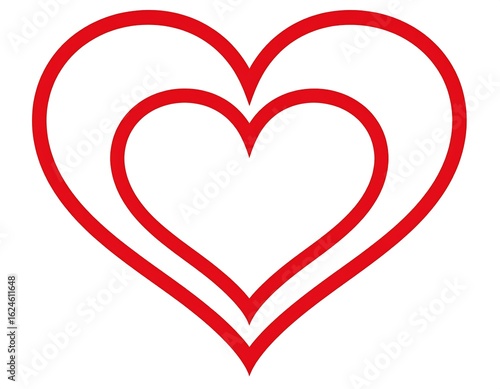 Double red heart outline on white background