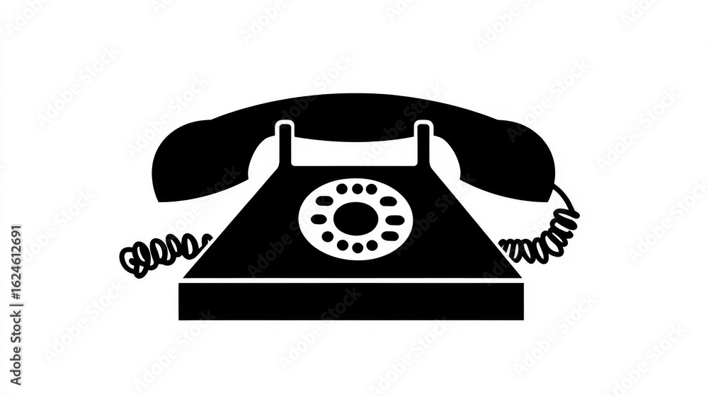 3.A stylized, black vector silhouette of a telephone receiver with a coiled cord, set against a stark white background. The handset is positioned in an iconic side view, and the cord is neatly curled 3.A stylized, black vector silhouette of a telephone receiver with a coiled cord, set against a stark white background. The handset is positioned in an iconic side view, and the cord is neatly curled