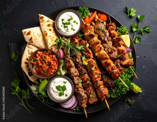 Assorted grilled meats and flatbread platter