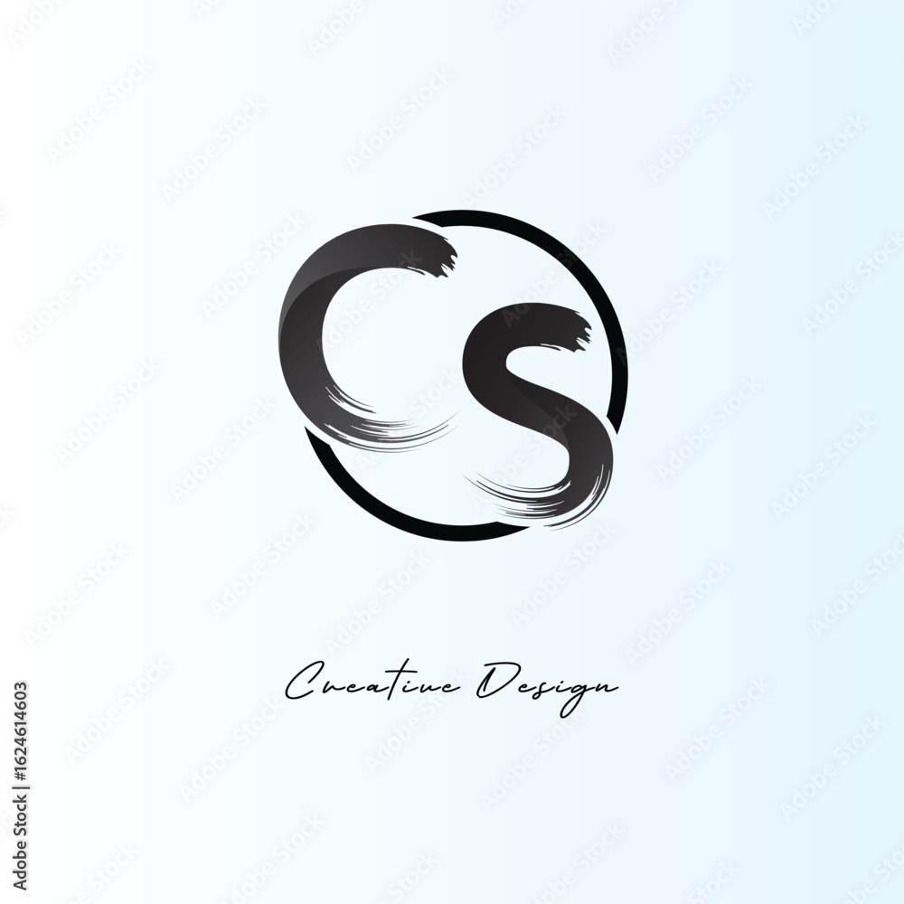 Obraz premium CS Brush Stroke Logo – Modern Artistic Symbol with Ink Texture for Creative Branding & Visual Identity Design