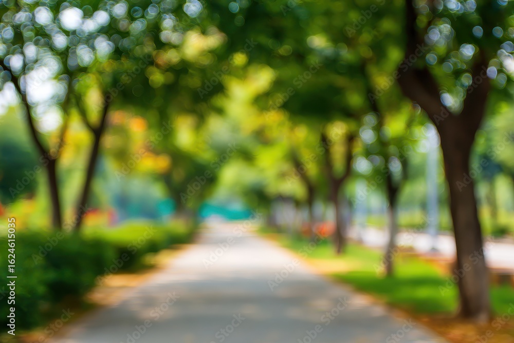 Naklejka premium Blurred park path with trees