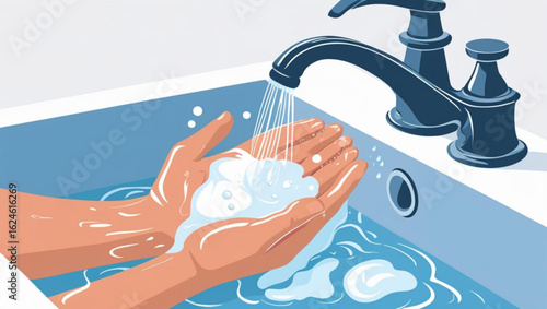 Hands Washing soap water sink