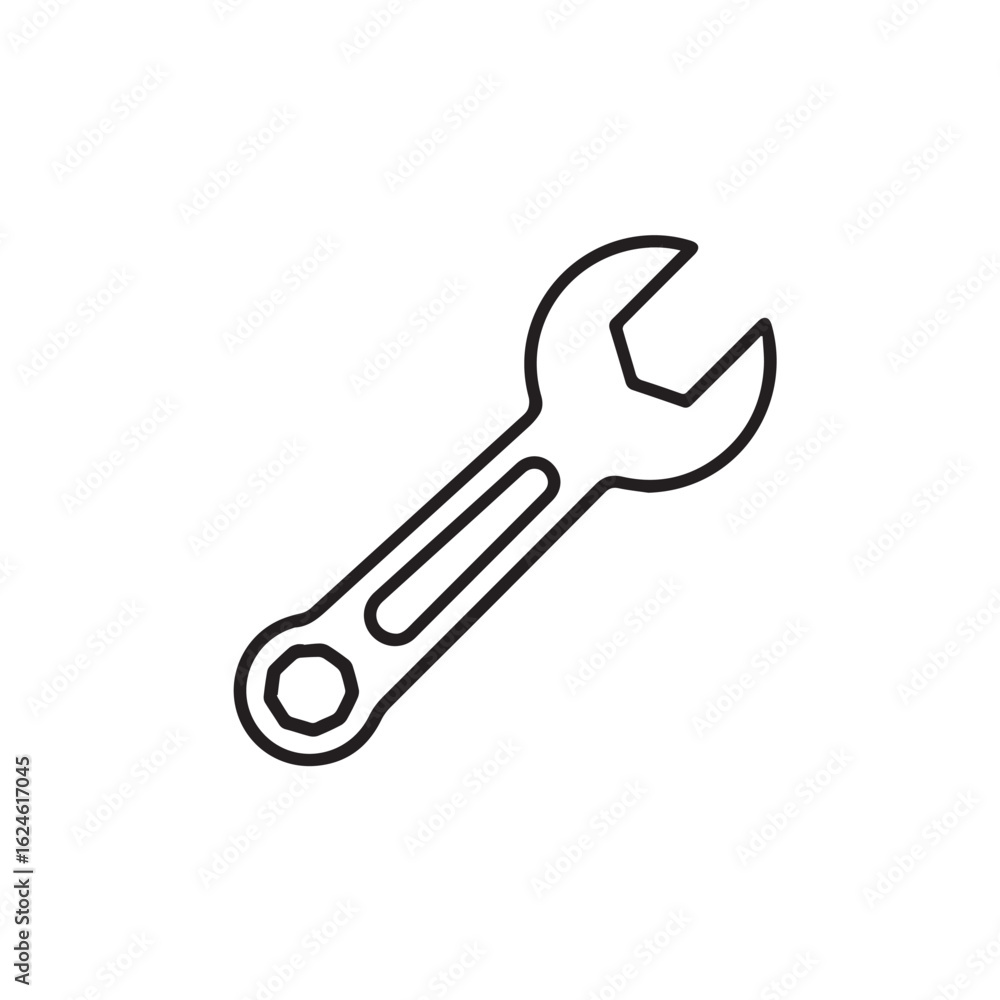 Simple line drawing of a wrench, tool for repair and maintenance. Simple line drawing of a wrench, tool for repair and maintenance.