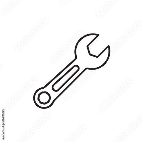 Simple line drawing of a wrench, tool for repair and maintenance.