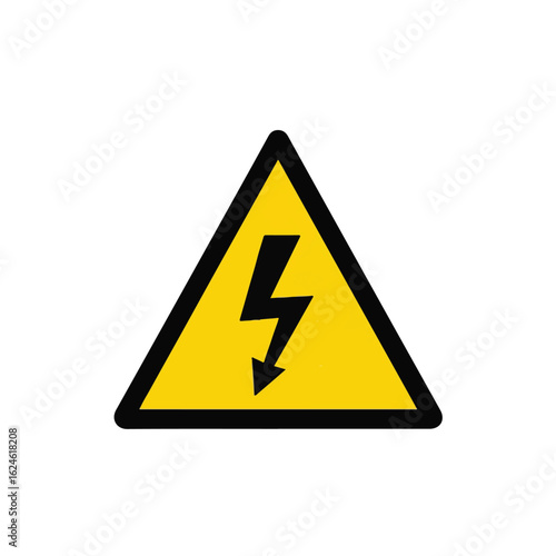 A yellow triangular warning sign with a black lightning bolt symbol, indicating an electrical hazard or high voltage.