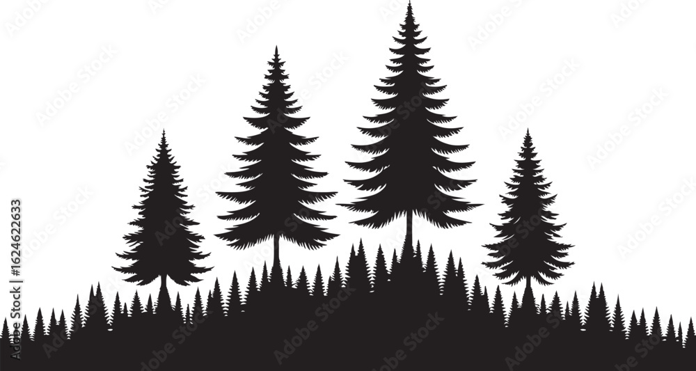 Obraz premium Seamless pattern of fir trees in a winter forest landscape with snow and pine trees