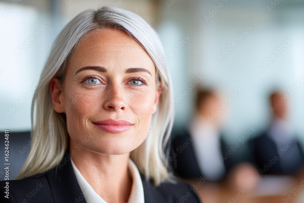 Smiling Businesswoman in Modern Office Smiling Businesswoman in Modern Office