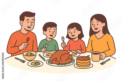 A family gathers around the table to share a homemade holiday meal on a festive Christmas and Thanksgiving evening, enjoying each other's company in a celebration of unity