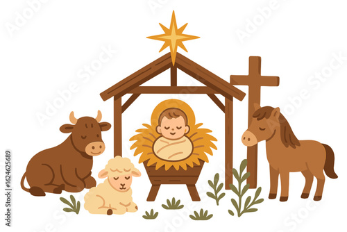 Una tarjeta o pancarta de Feliz Navidad en oro sobre un fondo negro con purpurina y un belén con animales y reyes magos en oro