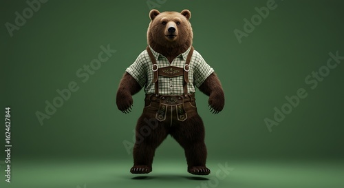 Bear wearing traditional lederhosen costume