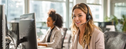 The smiling call center agent providing exceptional customer support and assistance.
