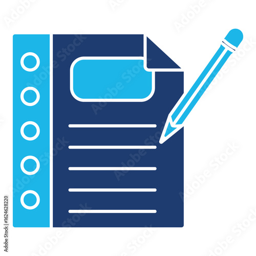 Writting Icon In Blue Monochrome Flat Design, Vector Illustration