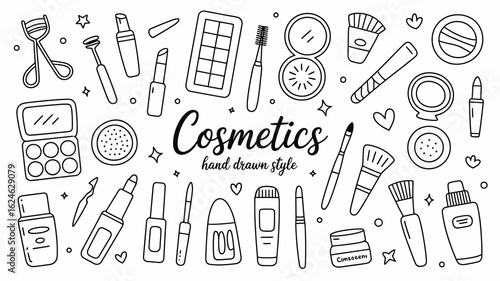 Hand drawn cosmetics vector art makes a cute beauty brand pattern, perfect for stylish designs, packaging, or a fun beauty blog aesthetic