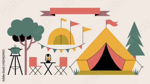 Plan your outdoor adventure with this camping setup complete with tents, a cozy campfire, and plenty of nature to explore for a relaxing getaway