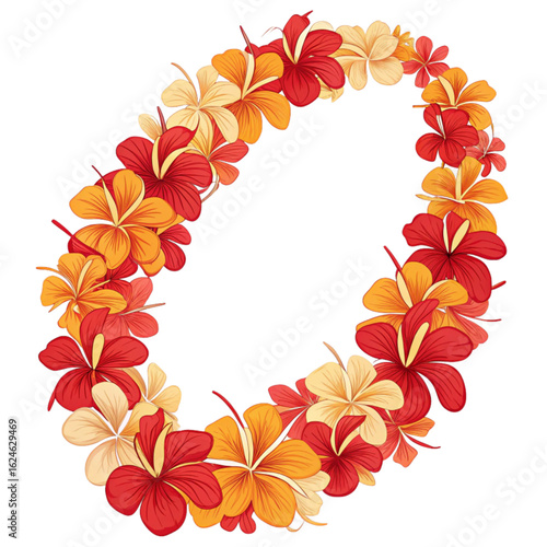 Vibrant lei of tropical hibiscus and plumeria flowers for festive celebrations