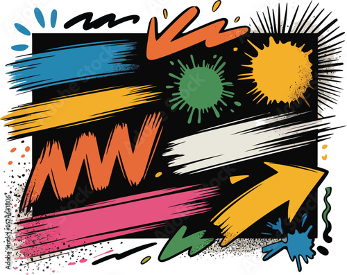 Pop art comic explosion: an illustrative design bursting with cartoon symbols and text