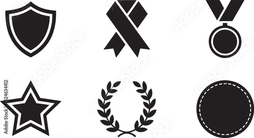 Achievement Icon Silhouettes Collection Award Symbols Shield Ribbon Medal Star Laurel Circle