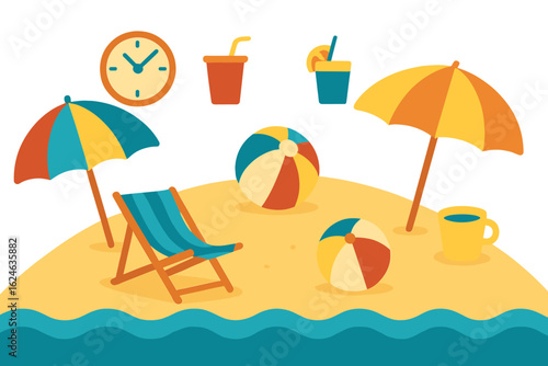 Vibrant summer atmosphere featuring pool inflatables, refreshing cocktails, and a tropical ambiance