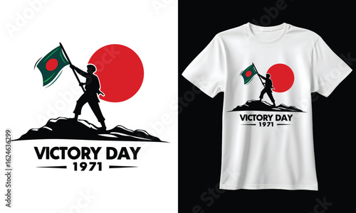 Silhouette of a soldier holding the flag of bangladesh on victory day t shirt design