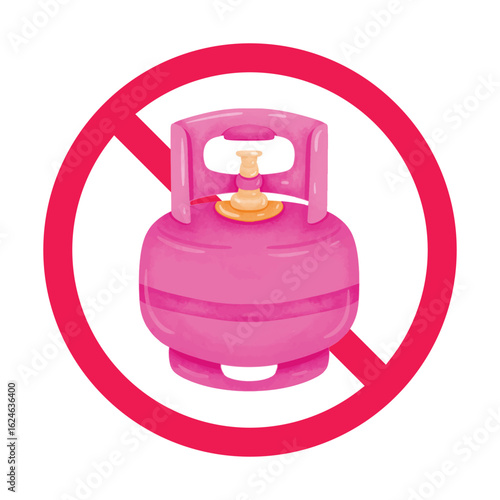 Pink lpg gas cylinder forbidden sign, no fuel tank symbol clipart
