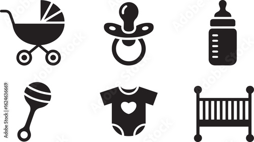 Baby Stroller Icon Vector Illustration Design with Simple Style and Isolated on Transparent Background