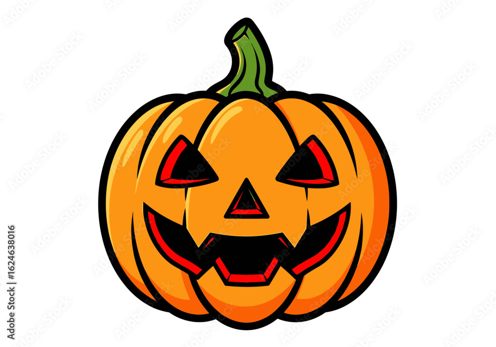 Fototapeta premium Cartoon halloween pumpkin with carved face isolated on white background