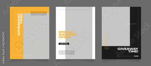 social media template banner blog fashion sale promotion. fully editable instagram and facebook square post frame puzzle organic sale poster. fresh yellow black element shape vector background