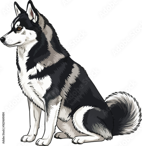 Alaskan Klee Kai Sitting Profile - Miniature Husky Dog Vector 