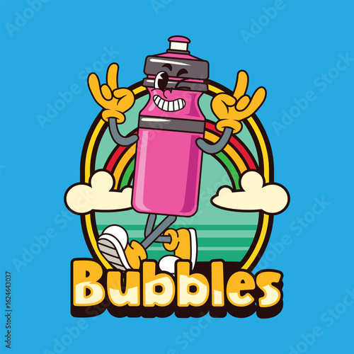 Cute pink tumbler in vintage cartoon illustration