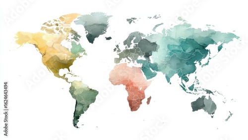 World map with pastel, blended colors