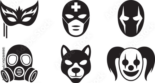 Collection of Unique Mask Icons for Masquerade, Superhero, and Safety Concepts in Vector Format