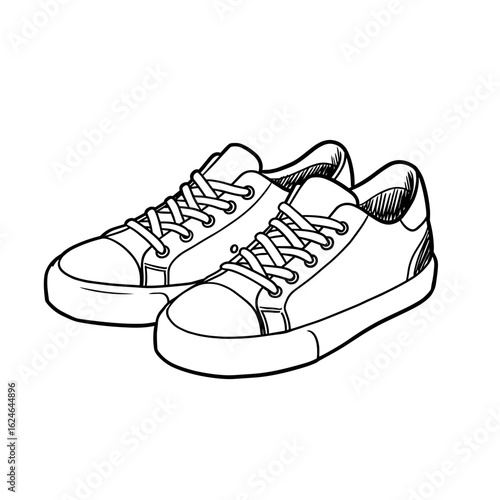 Sketch of casual sneakers with laces on transparent background  